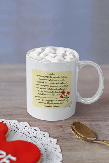 Sevgiliye,Eşe, Sevdiğine Mektup Baskılı Romantik Hediyelik Beyaz Seramik Kupa Bardak
