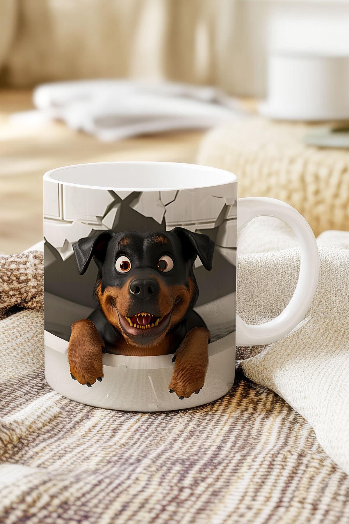 Sevimli Hayvanlar Çoban Köpeği 3D Tasarım Görünümlü Baskılı Kupa Bardak Mug