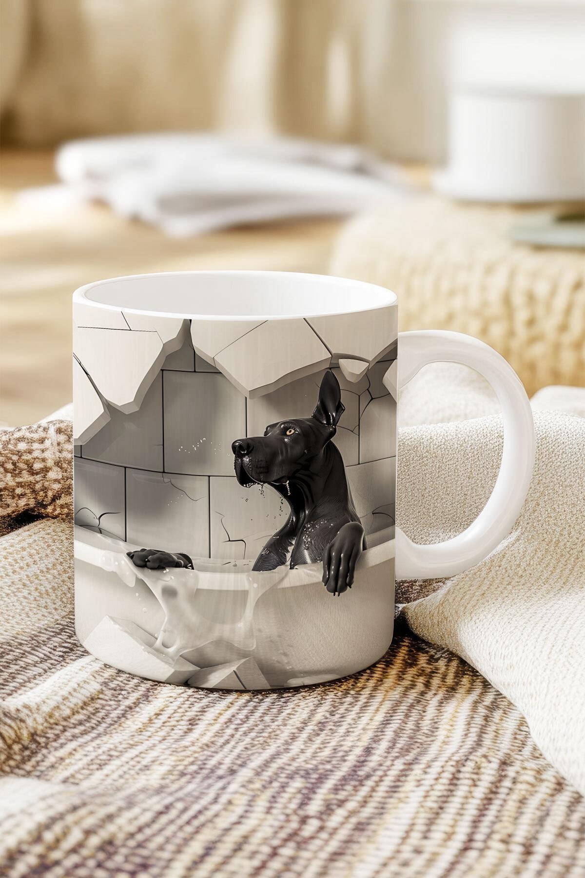Sevimli Hayvanlar Çoban Köpeği 3D Tasarım Görünümlü Baskılı Kupa Bardak Mug