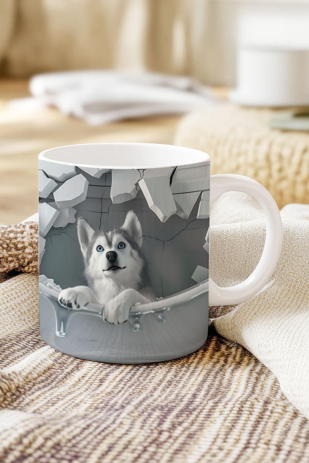 Sevimli Hayvanlar Çoban Köpeği 3D Tasarım Görünümlü Baskılı Kupa Bardak Mug