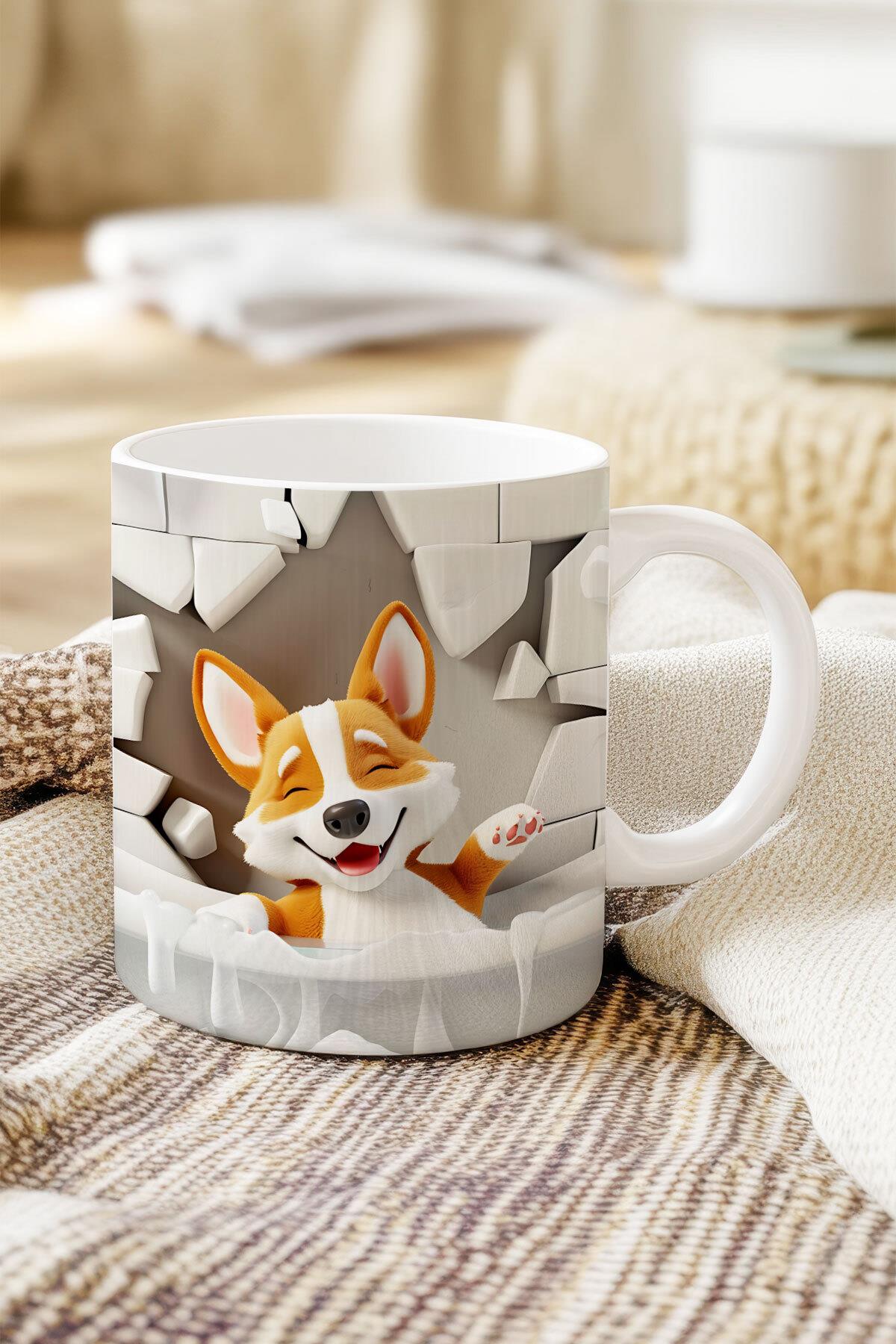 Sevimli Hayvanlar Çoban Köpeği 3D Tasarım Görünümlü Baskılı Kupa Bardak Mug