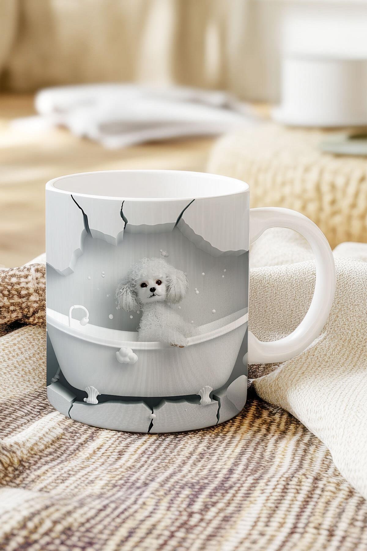 Sevimli Hayvanlar Çoban Köpeği 3D Tasarım Görünümlü Baskılı Kupa Bardak Mug