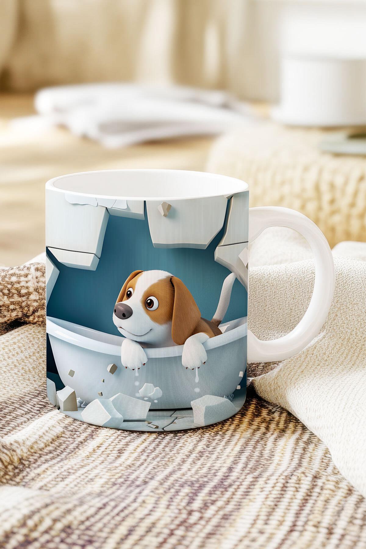 Sevimli Hayvanlar Çoban Köpeği 3D Tasarım Görünümlü Baskılı Kupa Bardak Mug