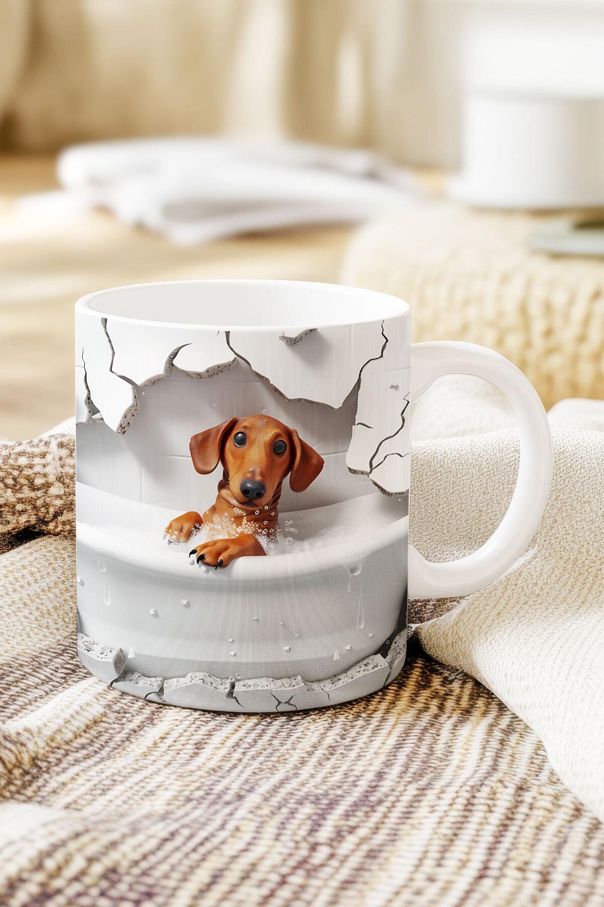 Sevimli Hayvanlar Çoban Köpeği 3D Tasarım Görünümlü Baskılı Kupa Bardak Mug