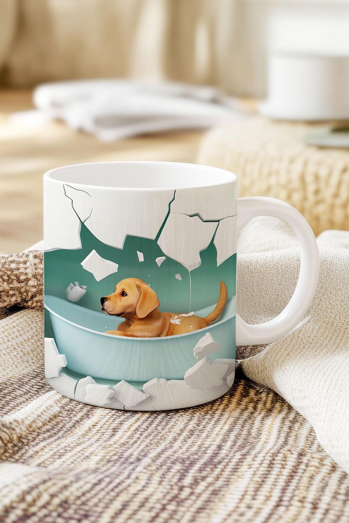 Sevimli Hayvanlar Çoban Köpeği 3D Tasarım Görünümlü Baskılı Kupa Bardak Mug