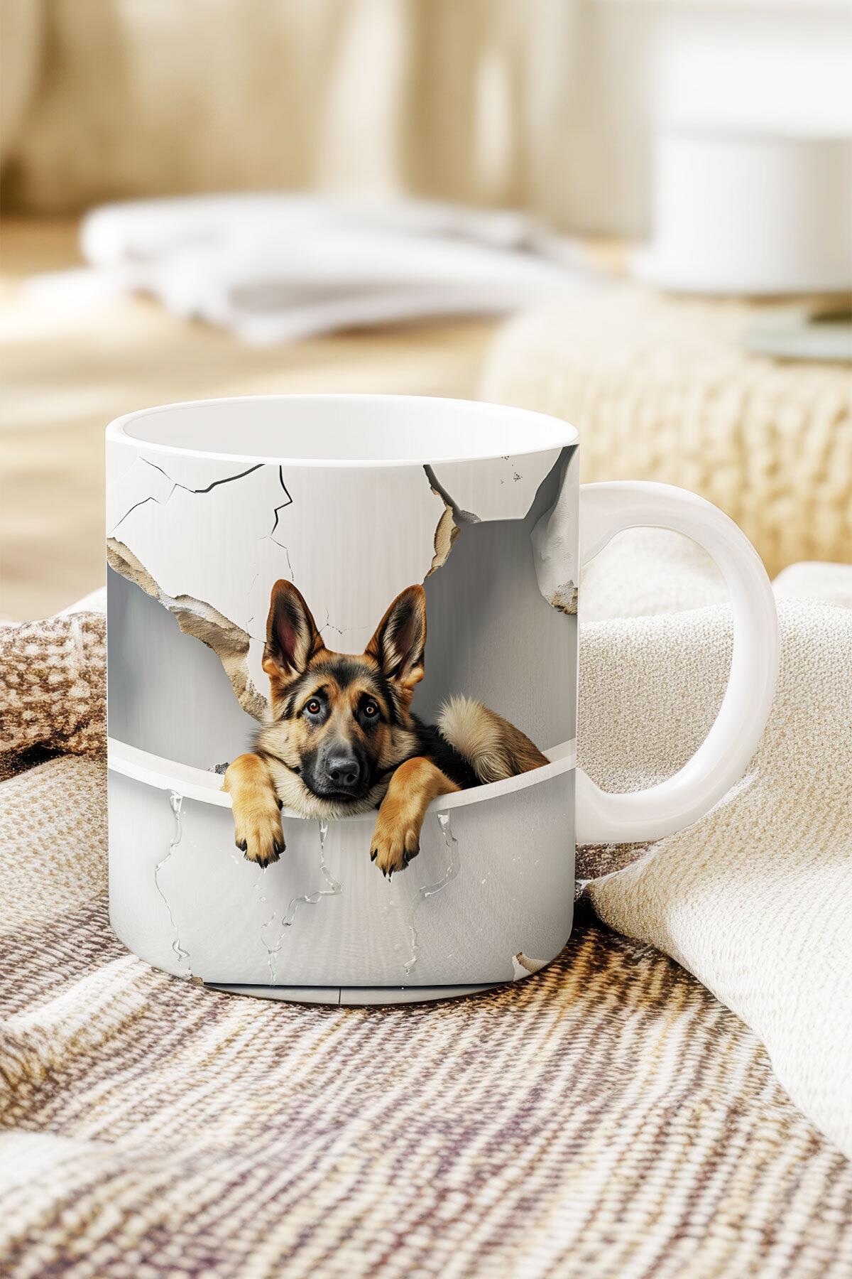 Sevimli Hayvanlar Çoban Köpeği 3D Tasarım Görünümlü Baskılı Kupa Bardak Mug
