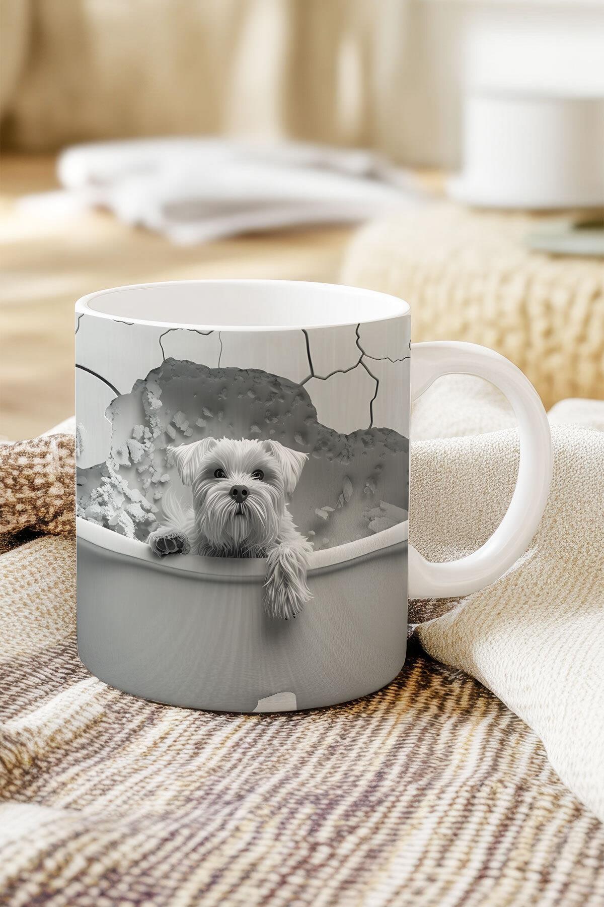 Sevimli Hayvanlar Çoban Köpeği 3D Tasarım Görünümlü Baskılı Kupa Bardak Mug