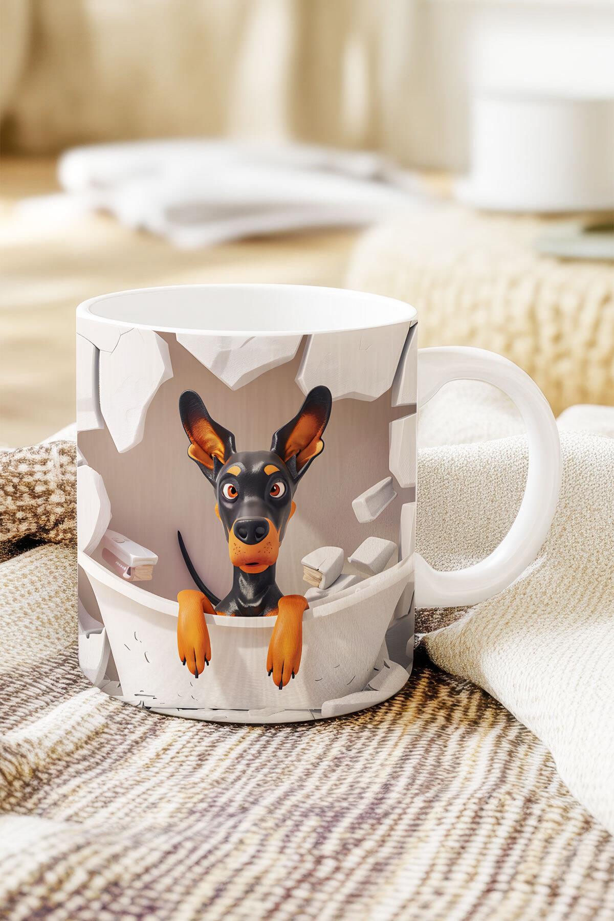 Sevimli Hayvanlar Çoban Köpeği 3D Tasarım Görünümlü Baskılı Kupa Bardak Mug