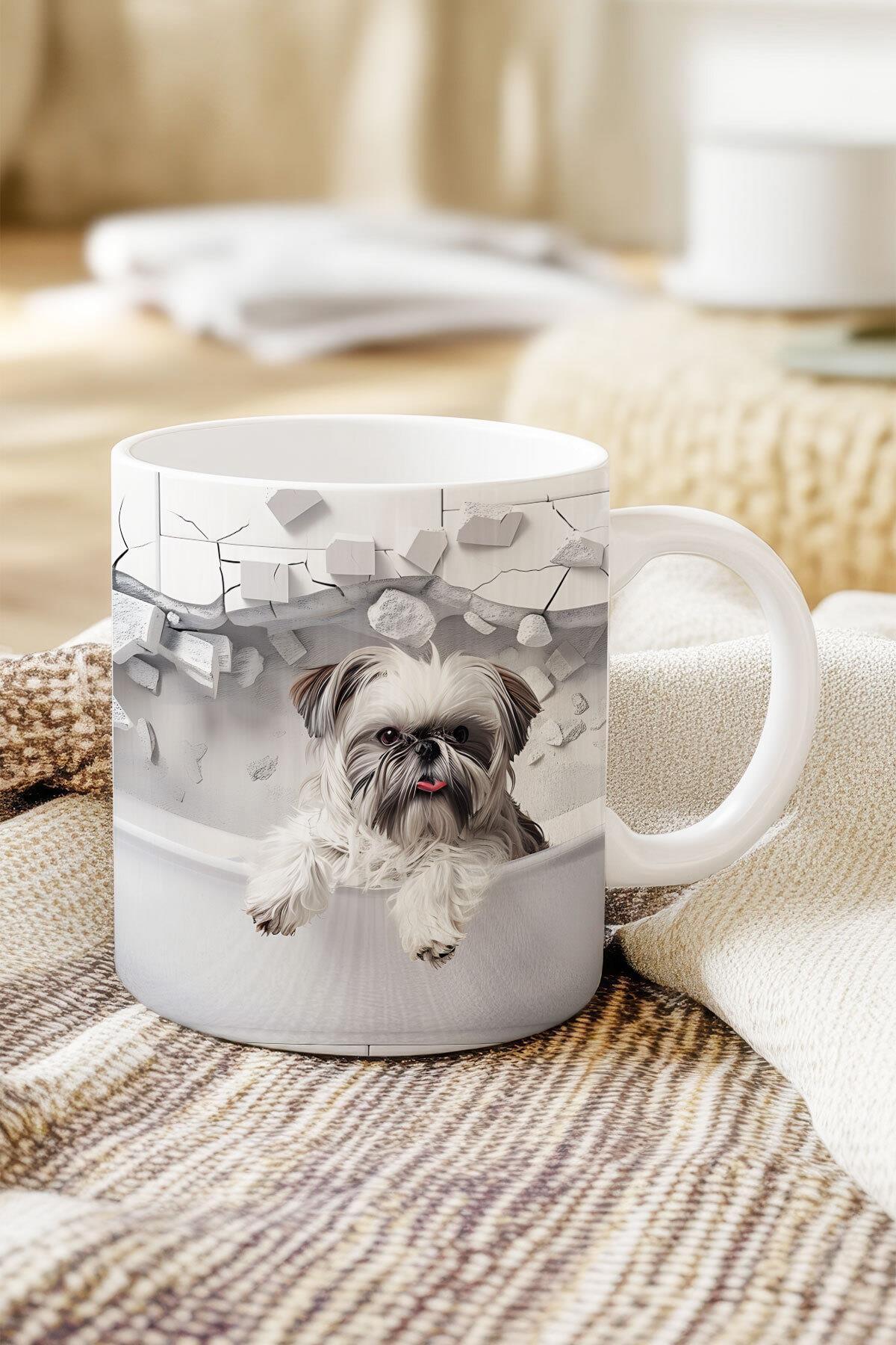 Sevimli Hayvanlar Çoban Köpeği 3D Tasarım Görünümlü Baskılı Kupa Bardak Mug