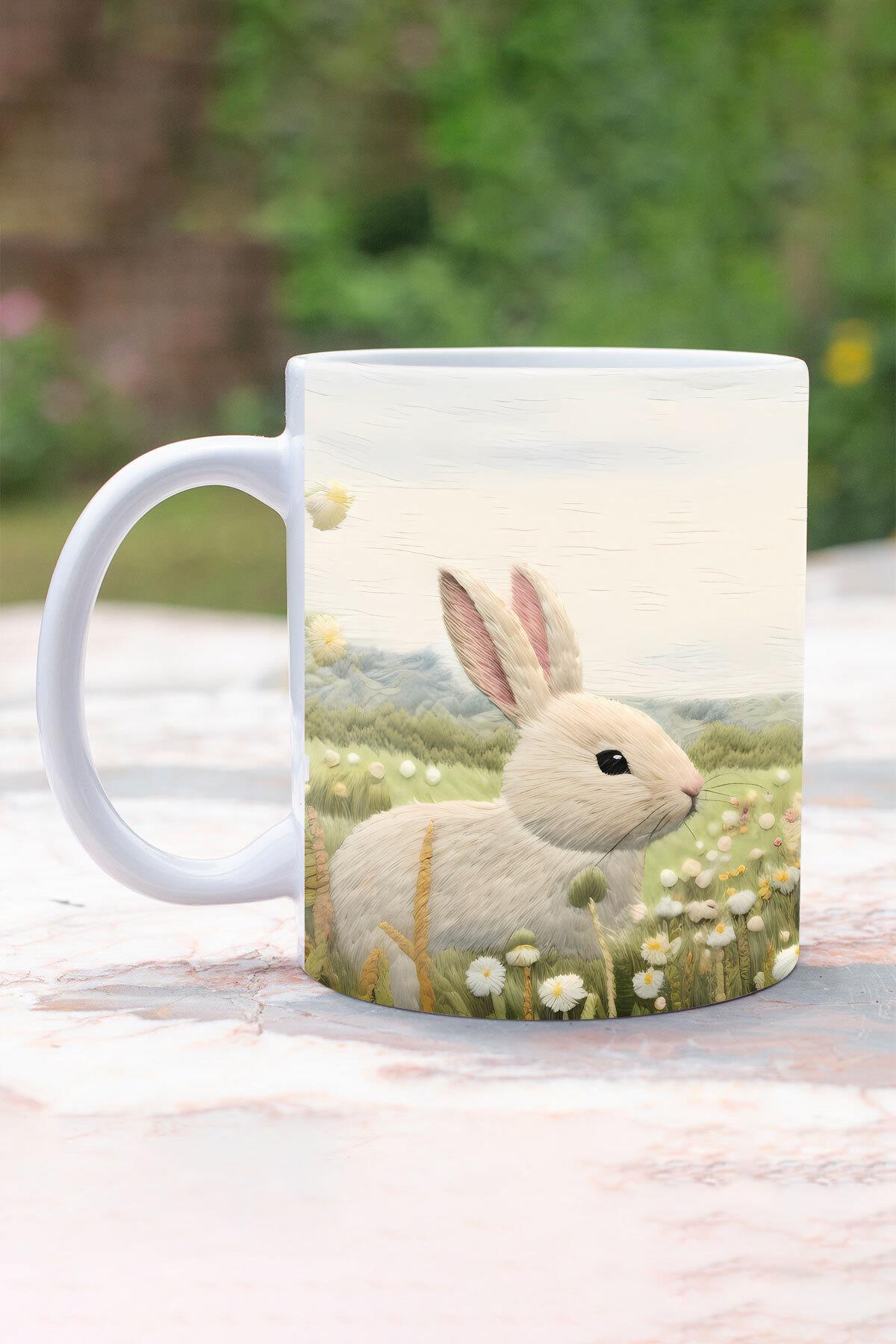 Sevimli Hayvanlar Tavşan No:1 3D Tasarım Görünümlü Baskılı Kupa Bardak Mug