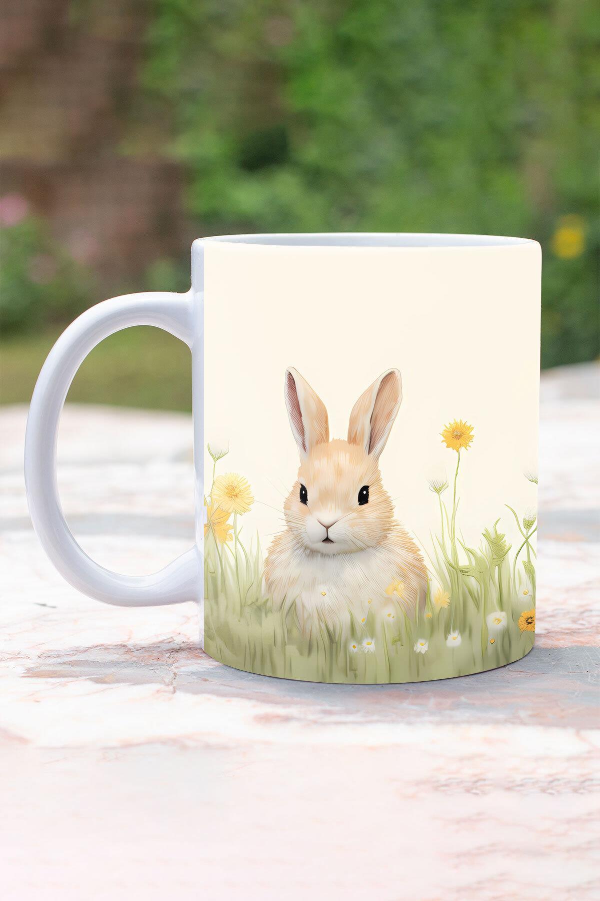 Sevimli Hayvanlar Tavşan No:1 3D Tasarım Görünümlü Baskılı Kupa Bardak Mug