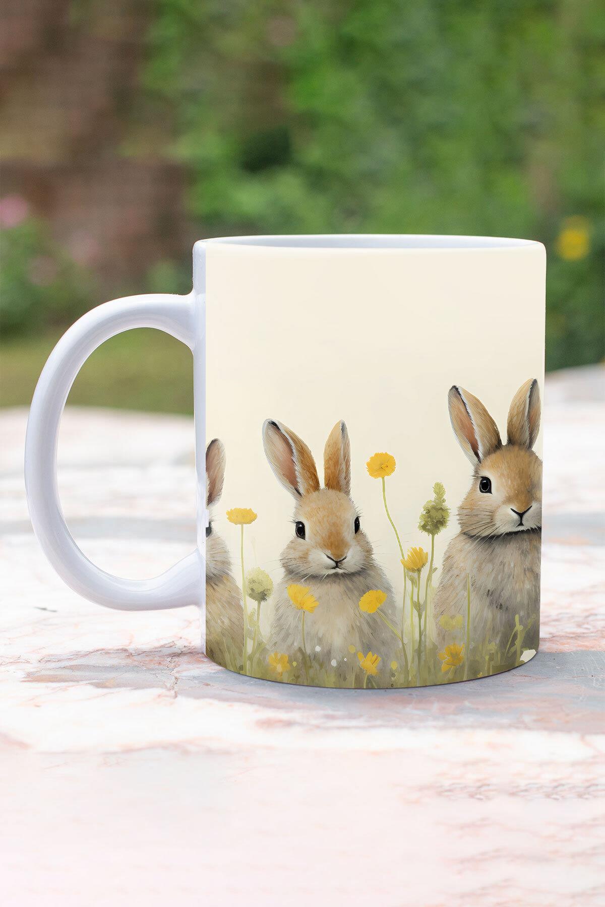 Sevimli Hayvanlar Tavşan No:1 3D Tasarım Görünümlü Baskılı Kupa Bardak Mug
