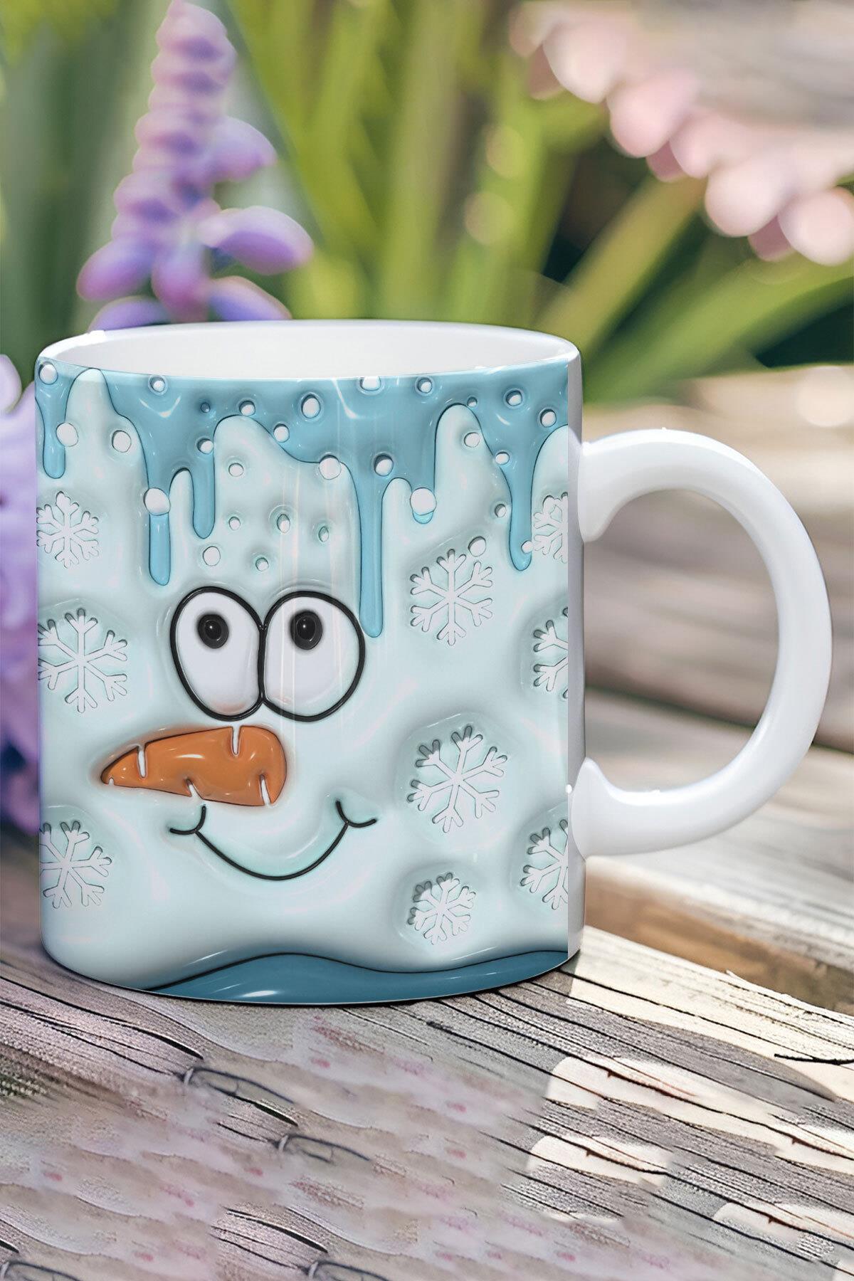 Sevimli Kar Adam 3D Tasarım Görünümlü Baskılı Kupa Bardak Mug
