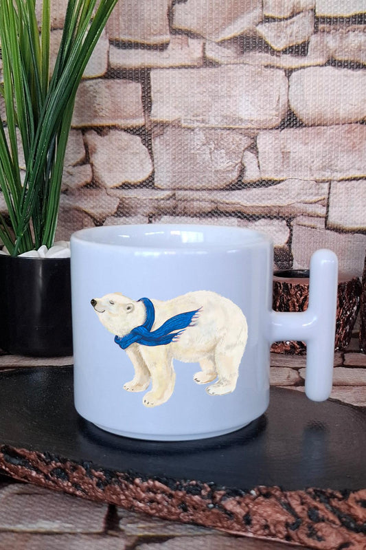 Sevimli Kutup Ayısı Baskılı Eğlenceli T Kulplu Latte Fincanı Kupa Bardak