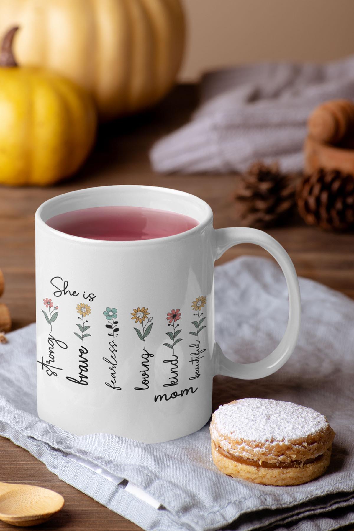 She İs Strong Fearless No:3 Baskılı Anneler Günü Doğum Günü Anneye Hediye Kupa Bardak