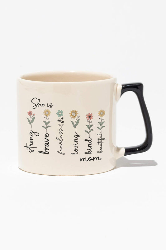 She İs Strong Fearless No:3 Baskılı Anneler Günü Hediyelik Siyah Kulplu Modern Seramik Kupa