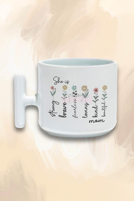 She İs Strong Fearless No:3 Baskılı Anneler Günü Hediyelik T Kulplu Latte Fincanı Kupa Bardak