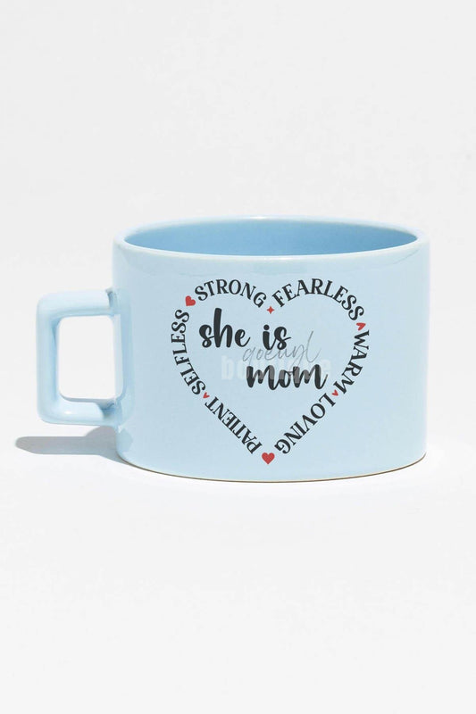 She Is Strong Loving Mom Baskılı Anneler Günü Hediyelik Mavi Dikdörtgen Kulp Fincan Kupa Bardak