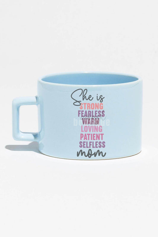 She Is Strong Mom No:2 Baskılı Anneler Günü Hediyelik Mavi Dikdörtgen Kulplu Fincan Kupa Bardak