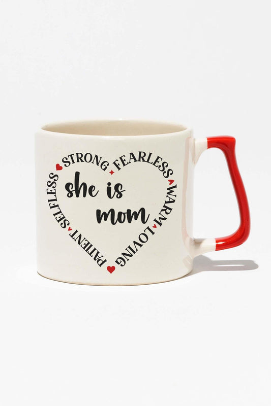 She Is Strong Patient Mom Baskılı Anneler Günü Hediyelik Kırmızı Kulplu Modern Seramik Kupa