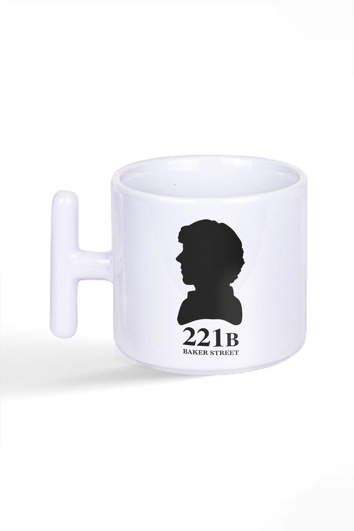 Sherlock Baker Street 221B Baskılı T Kulplu Latte Fincan Kupa Bardak