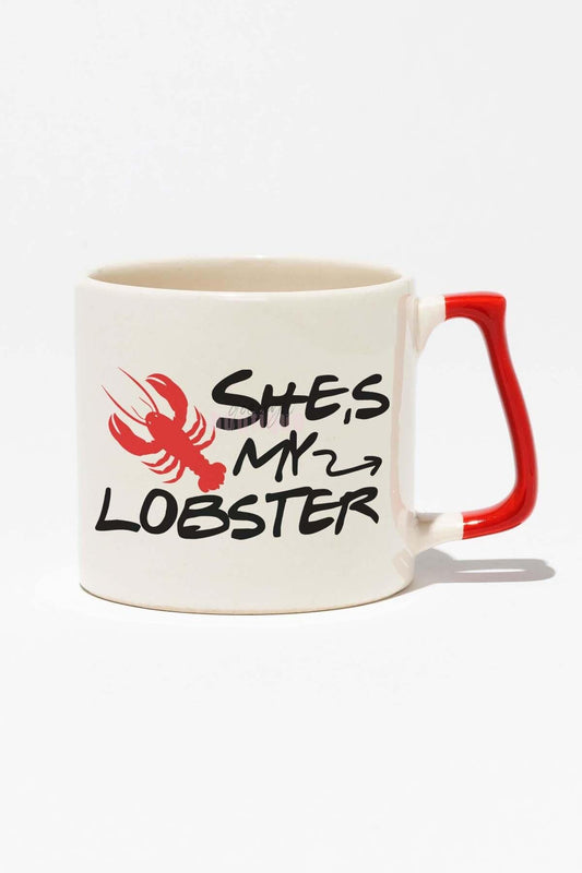 She's My Lobster Baskılı Kırmızı Kulplu Modern Seramik Kupa