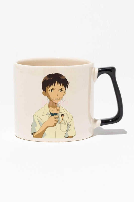 Shinji Baskılı | Anime Hediyelik | Siyah Kulplu Modern Seramik Kupa