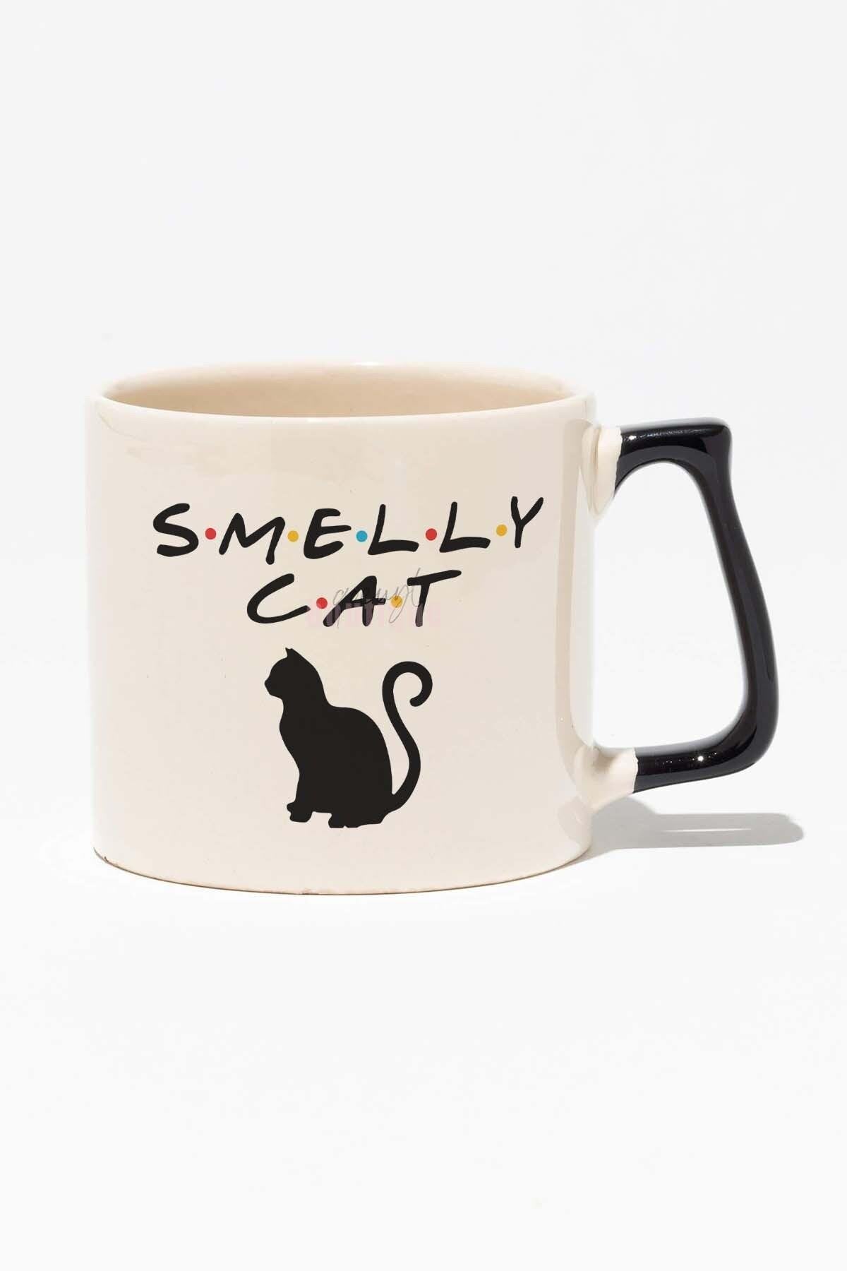 Smelly Cat Phoebe Friends Baskılı Siyah Kulplu Modern Seramik Kupa
