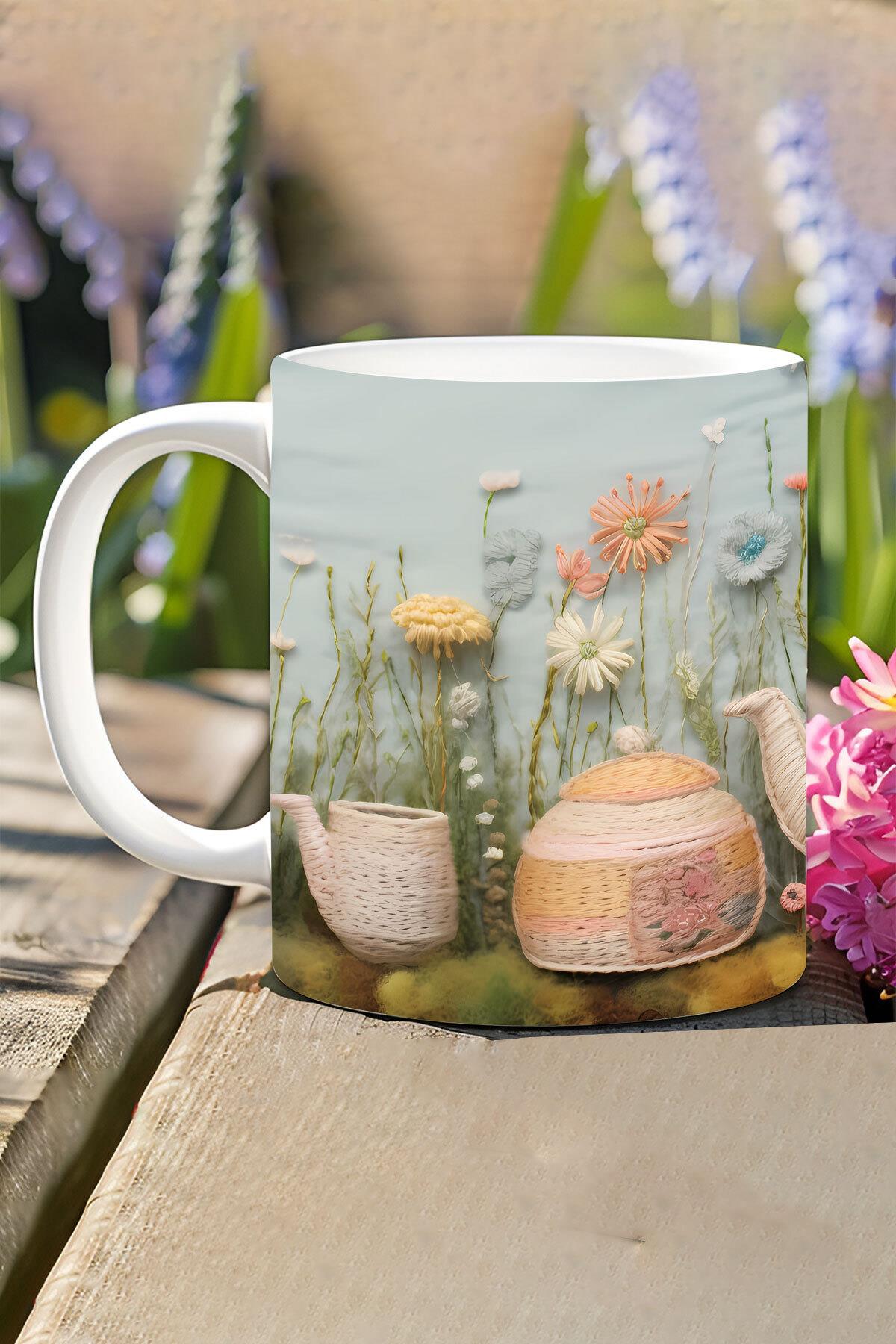 Soft Renk Çiçekler No:1 3D Tasarım Görünümlü Baskılı Kupa Bardak Mug