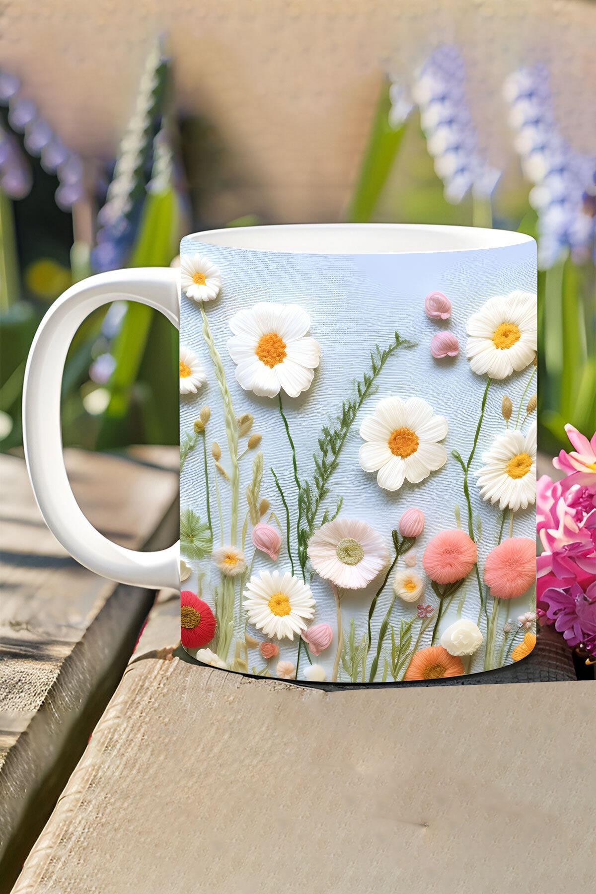 Soft Renk Çiçekler No:1 3D Tasarım Görünümlü Baskılı Kupa Bardak Mug