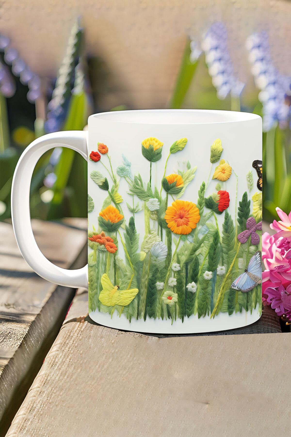 Soft Renk Çiçekler No:1 3D Tasarım Görünümlü Baskılı Kupa Bardak Mug