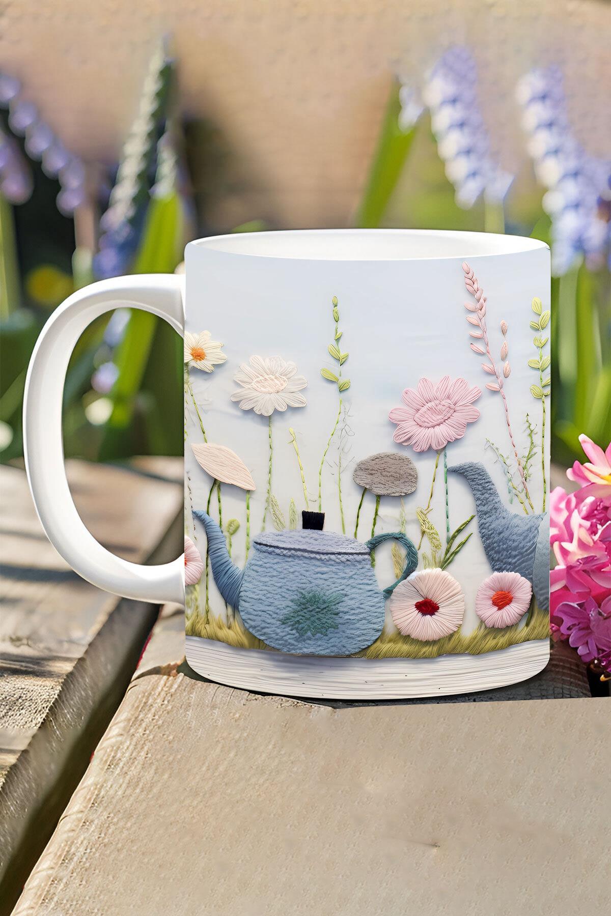 Soft Renk Çiçekler No:1 3D Tasarım Görünümlü Baskılı Kupa Bardak Mug