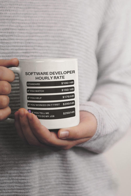 Software Developer Hourly Rate Baskılı Bilgisayar Programcısı Yazılımcı Hediyelik Eğlenceli Kupa
