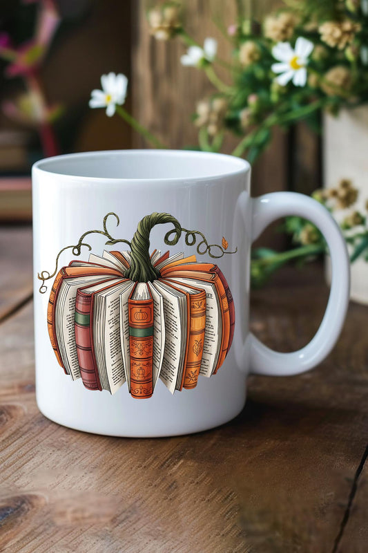 Sonbahar Temalı Balkabağı Kitaplar Baskılı Hediyelik Kupa Bardak