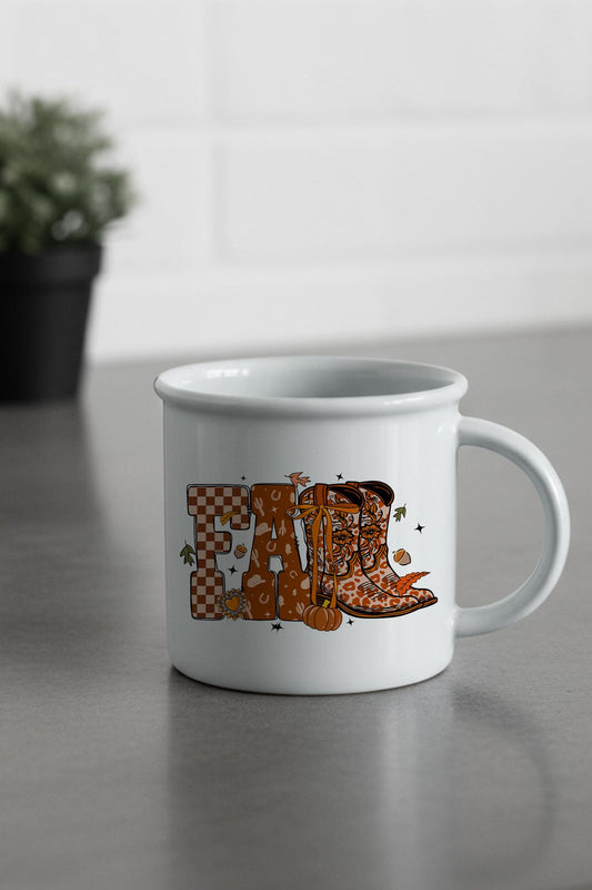 Sonbahar Temalı Fall Baskılı Enamel Görünümlü Seramik Vintage Kupa Bardak