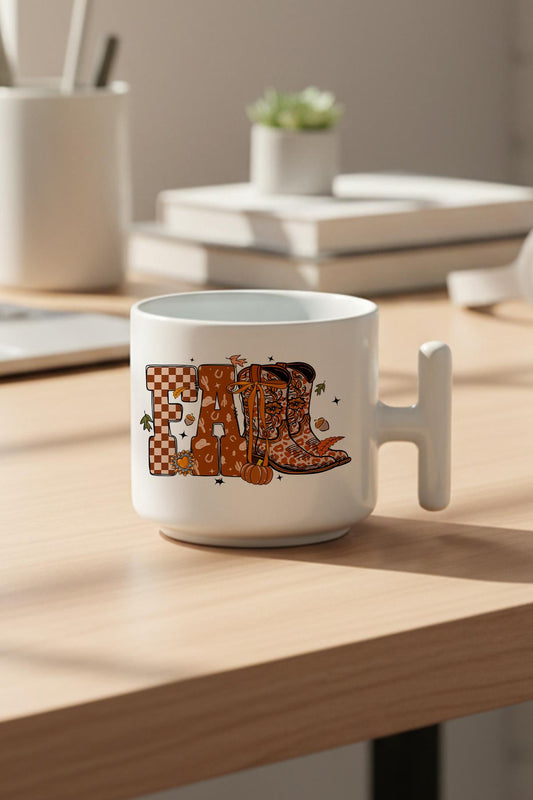 Sonbahar Temalı Fall Baskılı Hediyelik T Kulplu Latte Fincanı Kupa Bardak