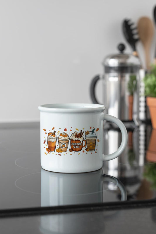 Sonbahar Temalı Kahveler No:1 Baskılı Enamel Görünümlü Seramik Vintage Kupa Bardak