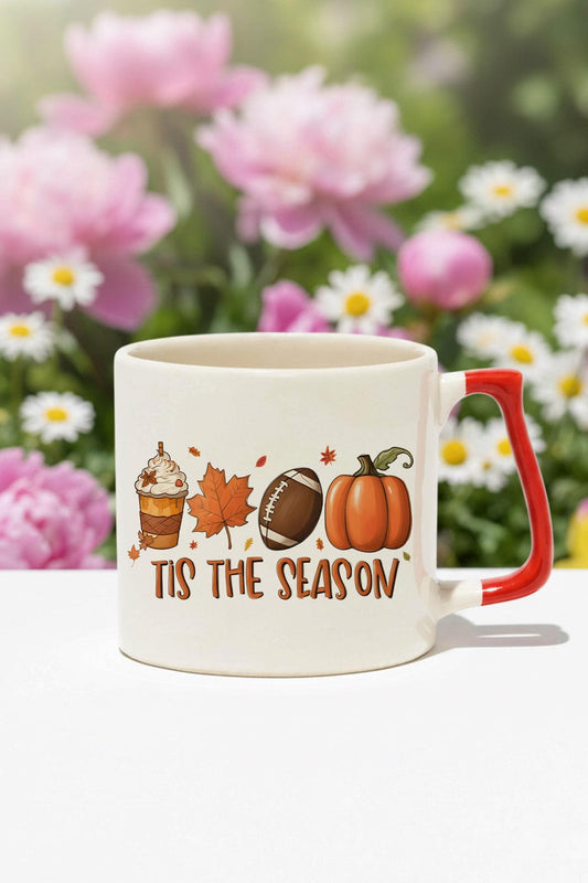 Sonbahar Temalı Kahveler No:2 Baskılı Kırmızı D Kulplu Kupa Bardak