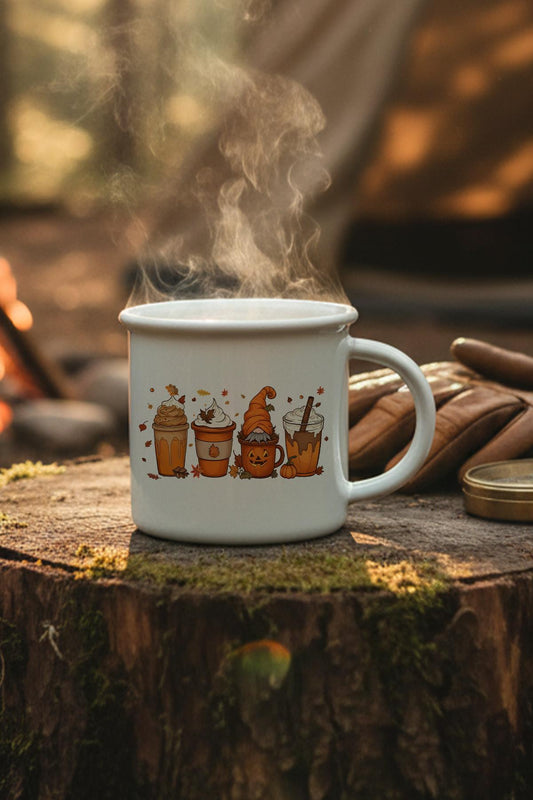 Sonbahar Temalı Kahveler No:6 Baskılı Enamel Görünümlü Seramik Vintage Kupa Bardak