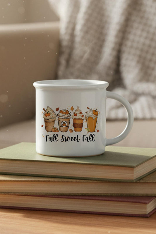 Sonbahar Temalı Kahveler No:7 Baskılı Enamel Görünümlü Seramik Vintage Kupa Bardak