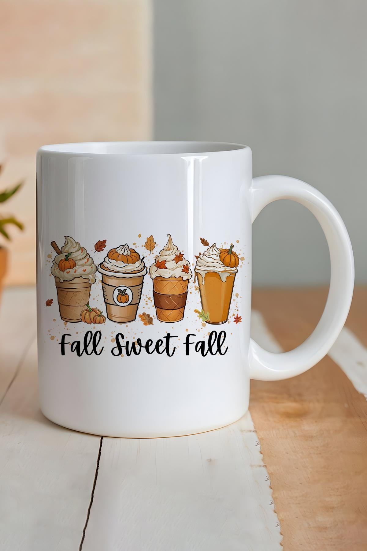 Sonbahar Temalı Kahveler No:7 Baskılı Hediyelik Kupa Bardak