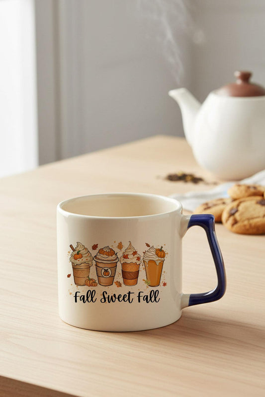 Sonbahar Temalı Kahveler No:7 Baskılı Lacivert D Kulplu Kupa Bardak