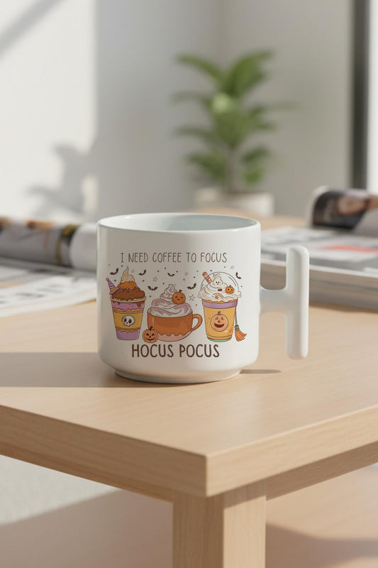 Sonbahar Temalı Kahveler No:9 Baskılı Hediyelik T Kulplu Latte Fincanı Kupa Bardak