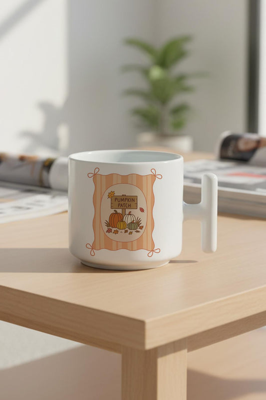 Sonbahar Temalı Pumpkin Patch Baskılı Hediyelik T Kulplu Latte Fincanı Kupa Bardak
