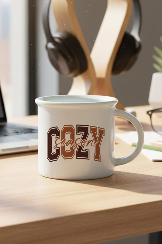 Sonbahar Teması Cozy Season Baskılı Enamel Görünümlü Seramik Vintage Kupa Bardak