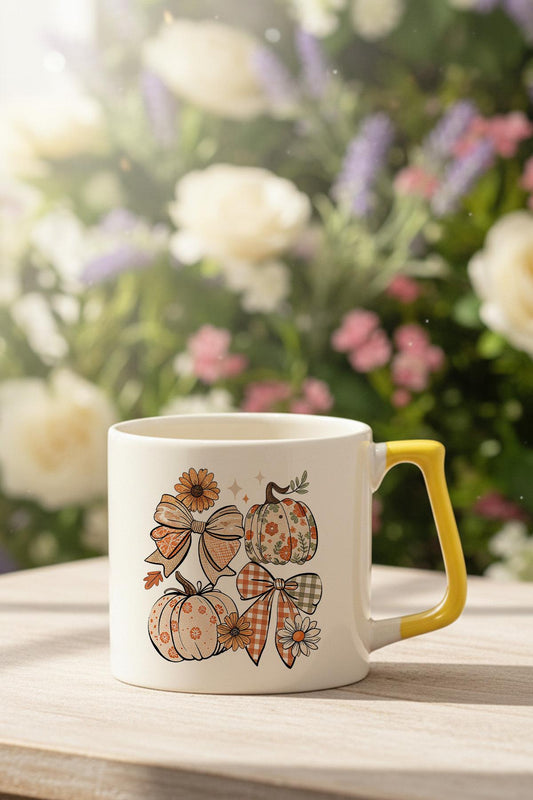 Sonbahar Teması Pumpkin Couqette Baskılı Sarı D Kulplu Kupa Bardak