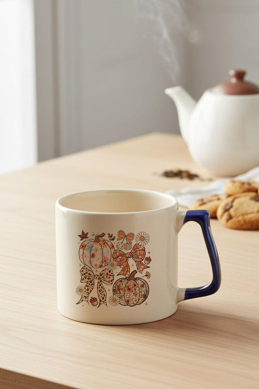 Sonbahar Teması Pumpkin Couqette No:2 Baskılı Lacivert D Kulplu Kupa Bardak