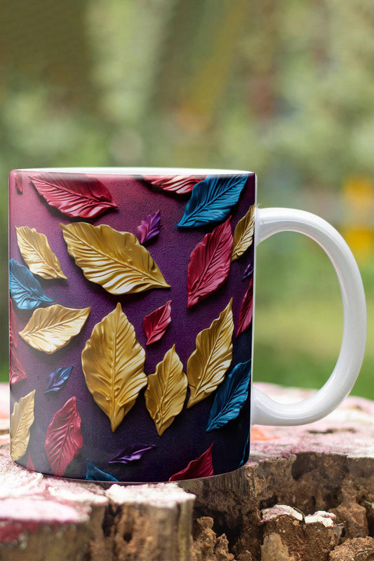 Sonbahar Yaprakları 3D Tasarım Görünümlü Baskılı Kupa Bardak Mug
