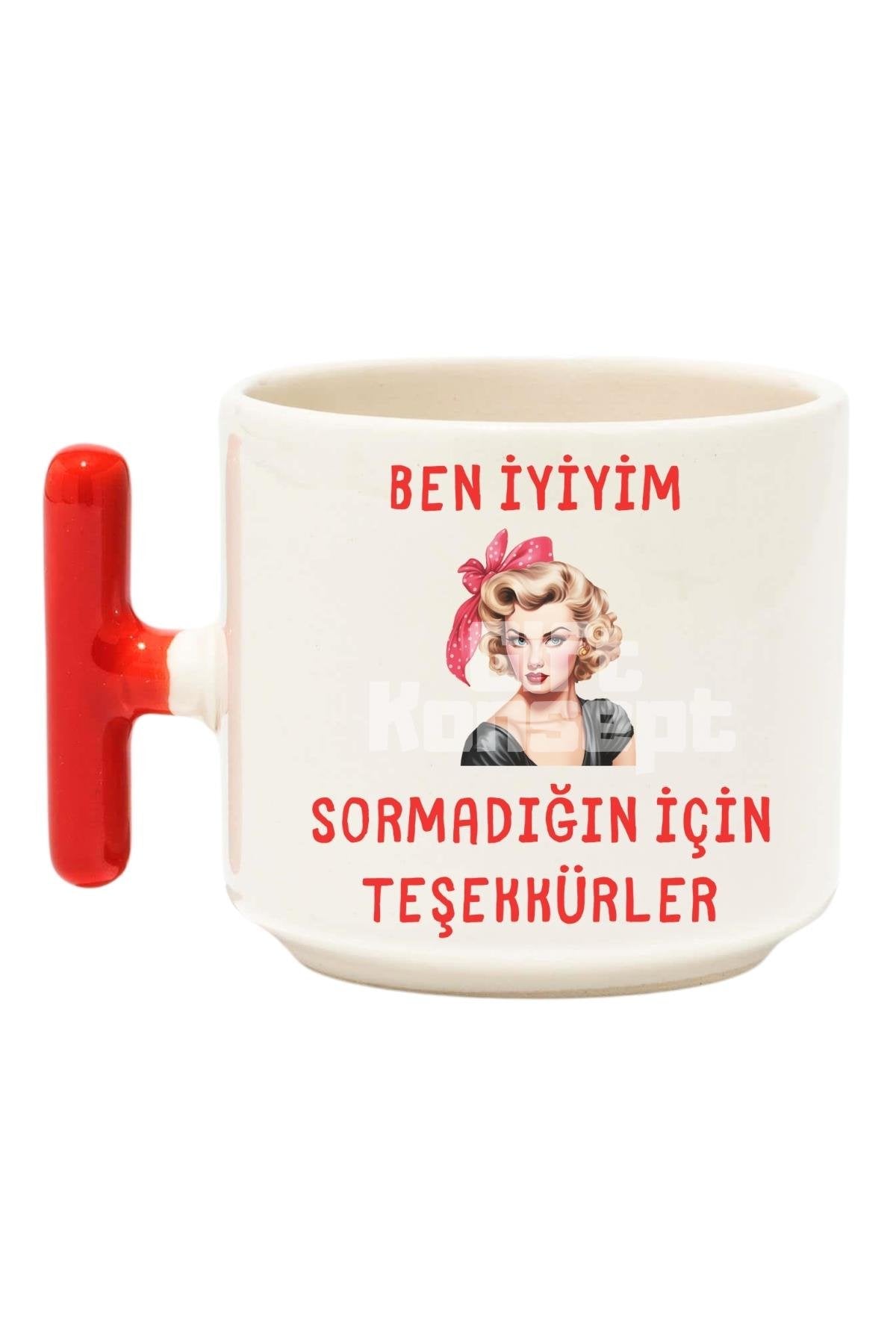 Sormadığın İçin Teşekkürler Baskılı Komik Kırmızı T Kulp Latte Fincanı Kupa Bardak