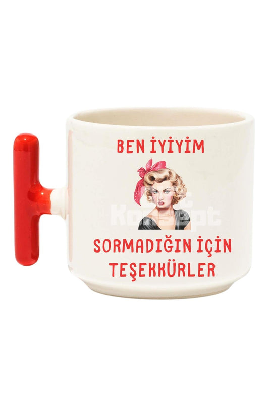 Sormadığın İçin Teşekkürler Baskılı Komik Kırmızı T Kulp Latte Fincanı Kupa Bardak